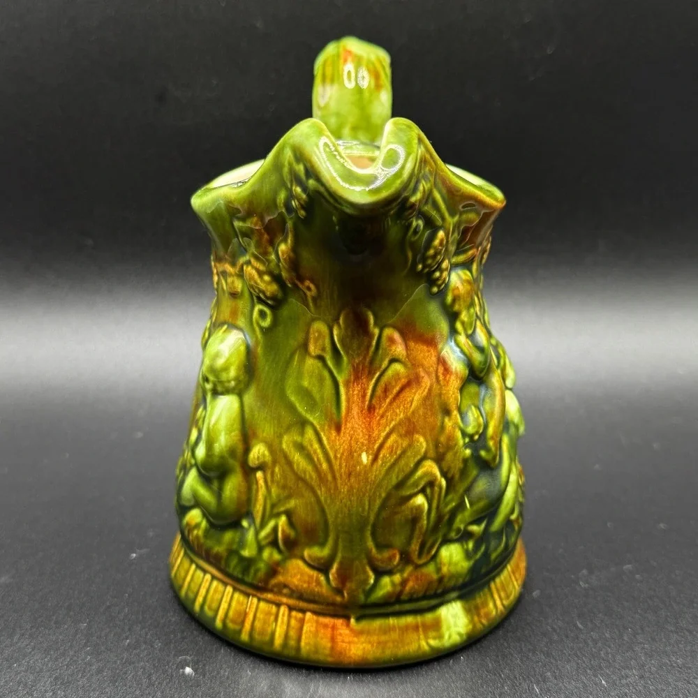 Vintage Norton VA Majolica Cherub Relief Ceramic Pitcher Creamer Jug Cottagecore